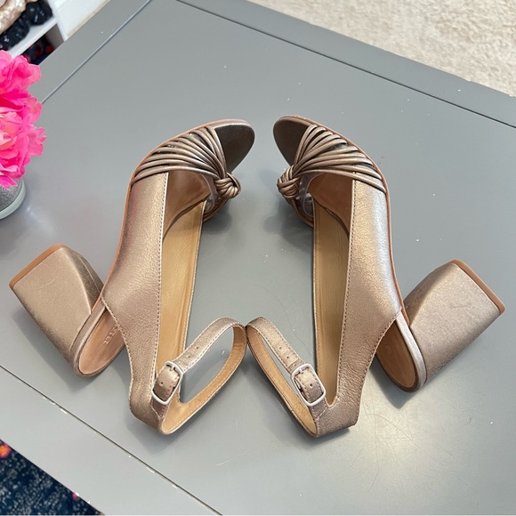 Bernardo Metallic Gold Tan Brazilian Leather Nadia Sandal Heels - Picture 10 of 13